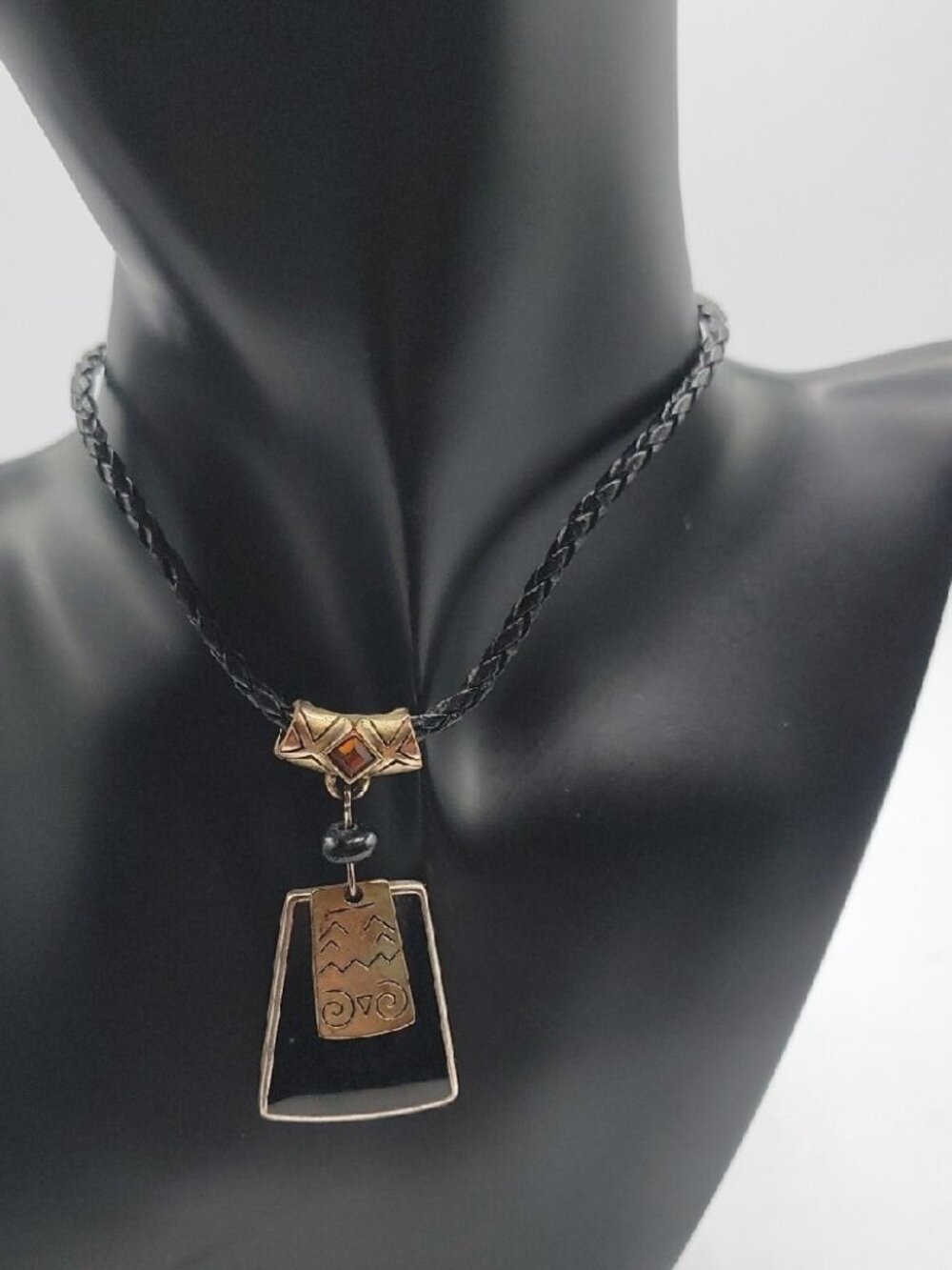 Kenneth Cole Egyptian Revival Pendant Necklace Black Enamel Gold Fashion Pendant